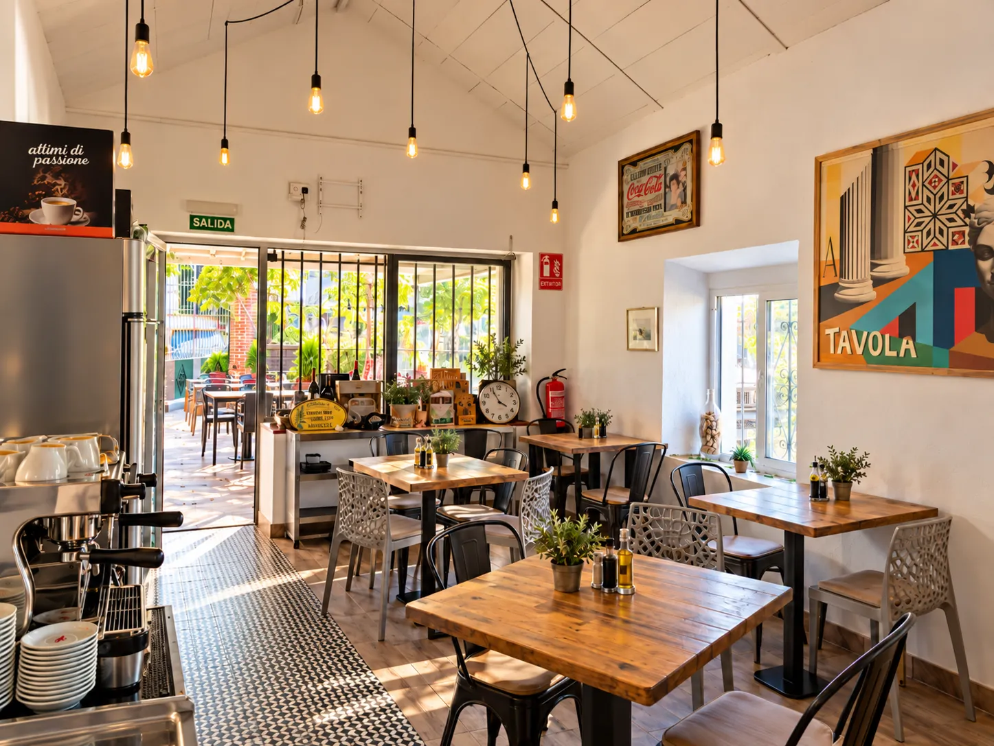 Comedor interior con barra de café