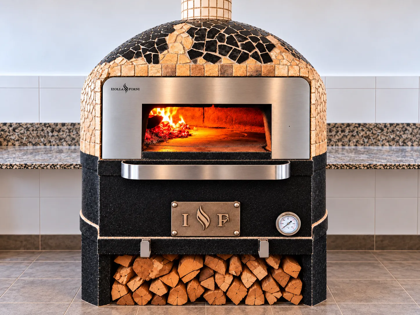 Horno de leña revestido de mosaico